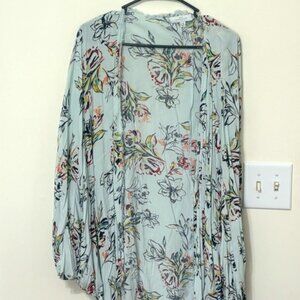 New Directions Blue Floral Relaxed Shrug